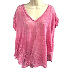 We The Free Pink Burnout V Neck Flowy Oversized Tee Womens Size M